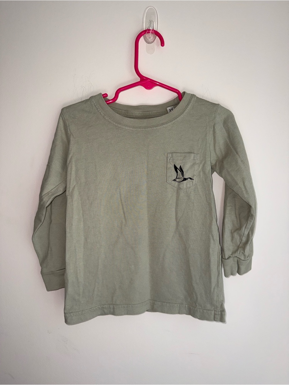 Children's Long-Sleeve Pocket Tee with Sailfish Motif - Sage Green
